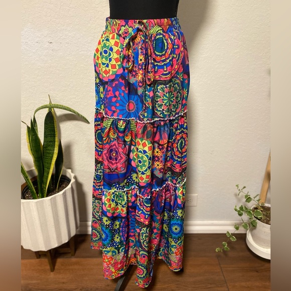 Dresses & Skirts - Colorful Bohemian Maxi Skirt, Statement Piece, Music Festival, Elastic Waist